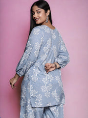 Plus Size Floral Print Zari Ethnic Tunic-AP-AHTUCRDP-8182-EMB-OA