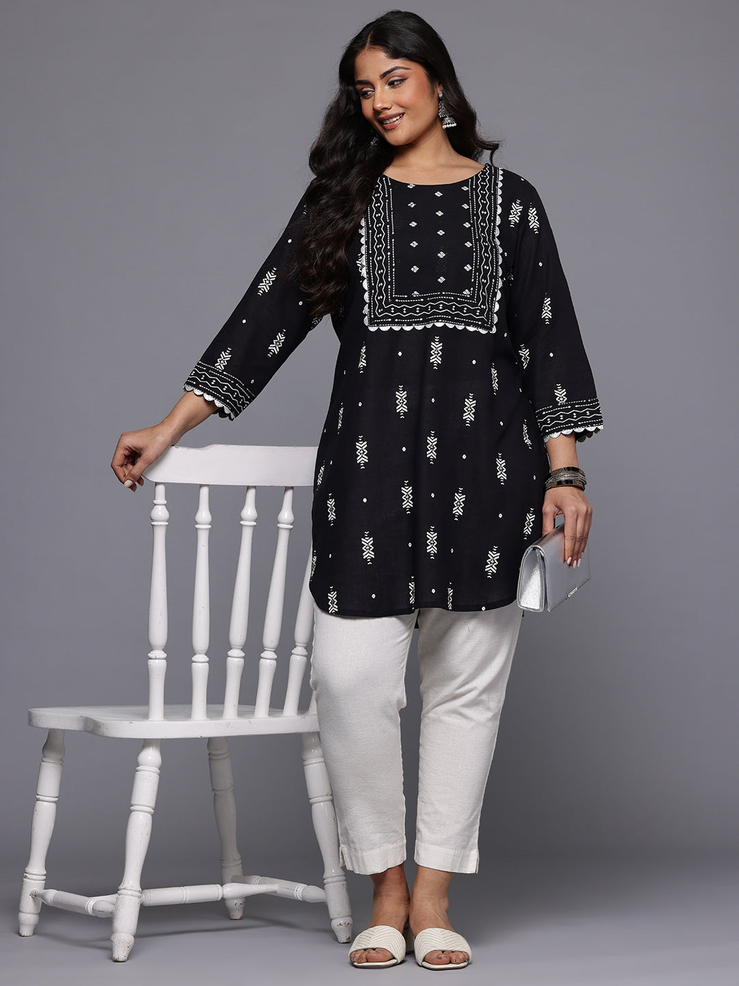 A PLUS BY AHALYAA Plus Size Geometric Printed Tunic