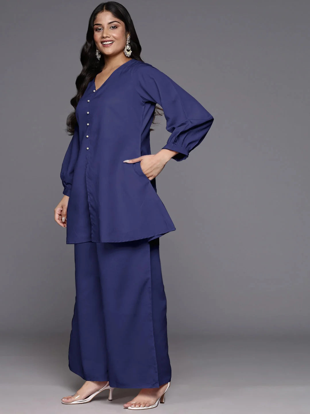 Cotton V-Neck Tunic Palazzo Set - Modern Co Ord Sets for Women