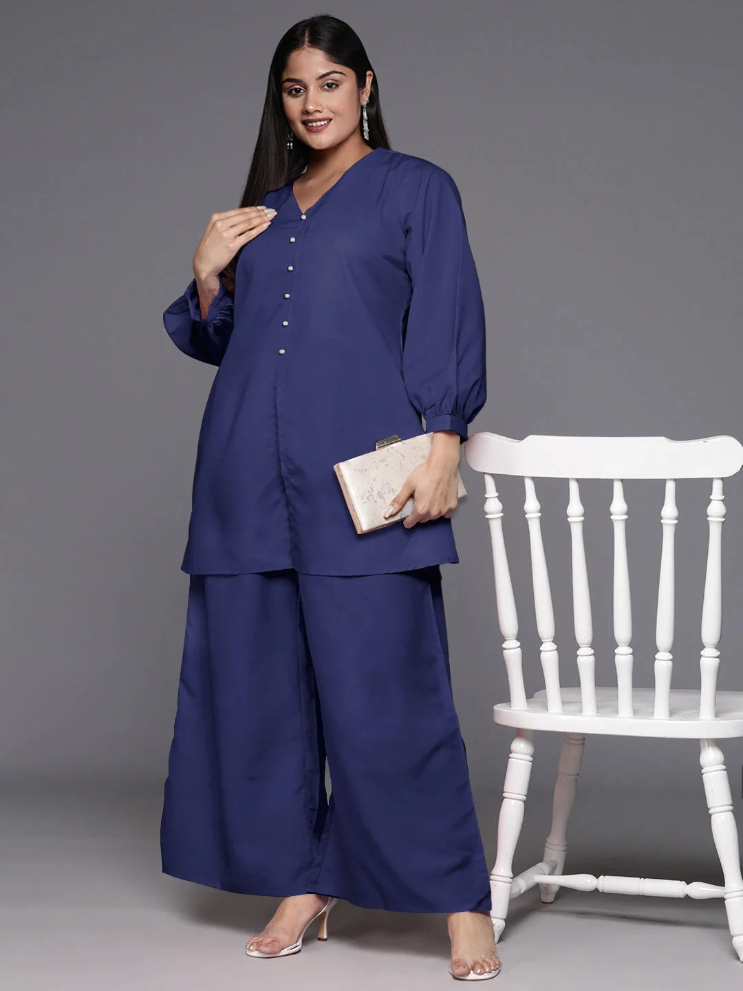 Cotton V-Neck Tunic Palazzo Set - Modern Co Ord Sets for Women