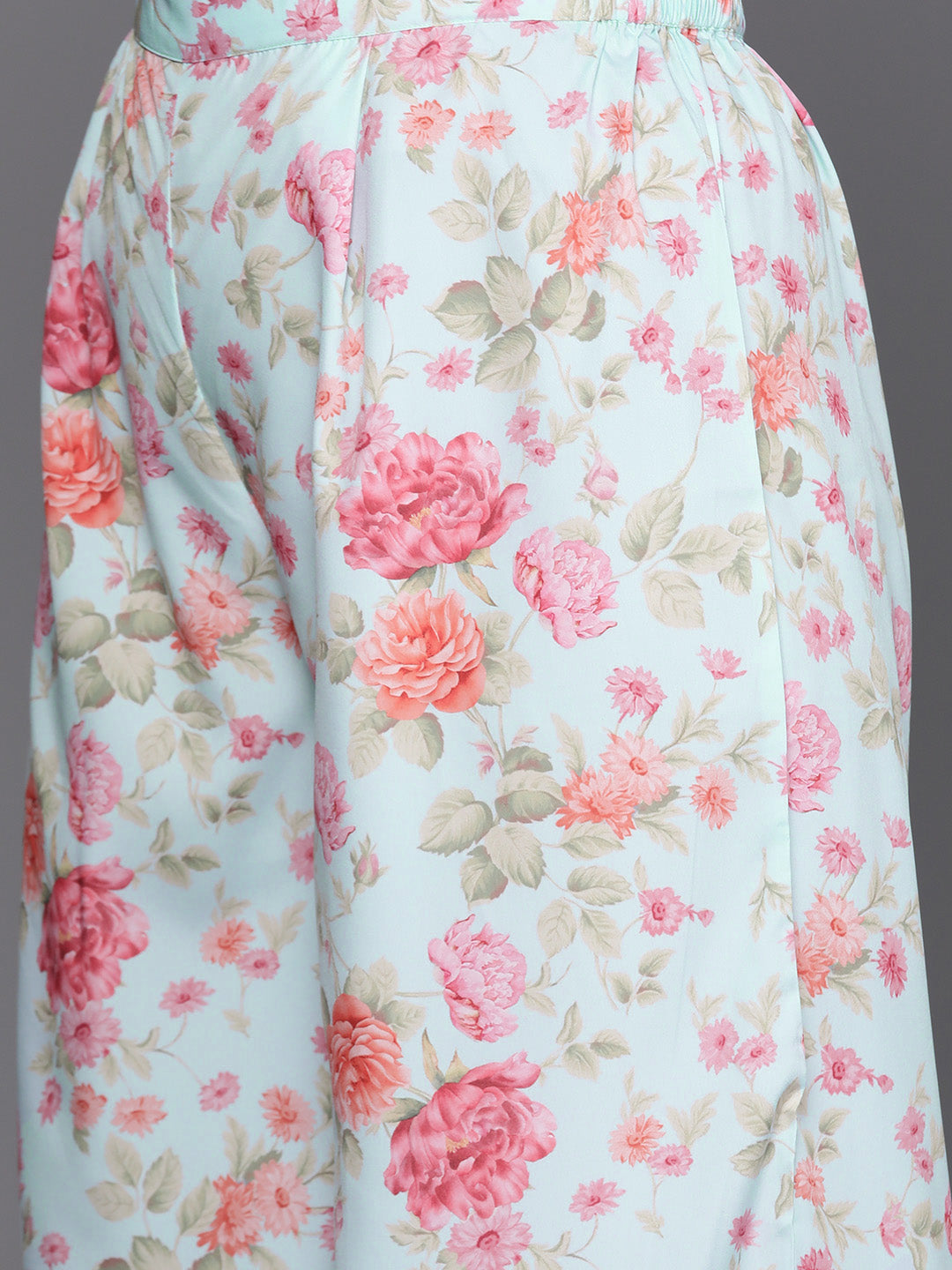 Turquoise Floral Kurta Palazzo Set | Plus Size Comfort