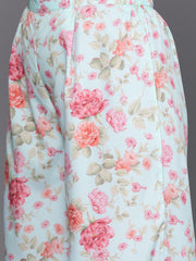 Turquoise Blue Plus Size Floral Printed Kurti with Palazzos-AP-AHTUPZ-COMBO-720-ICH