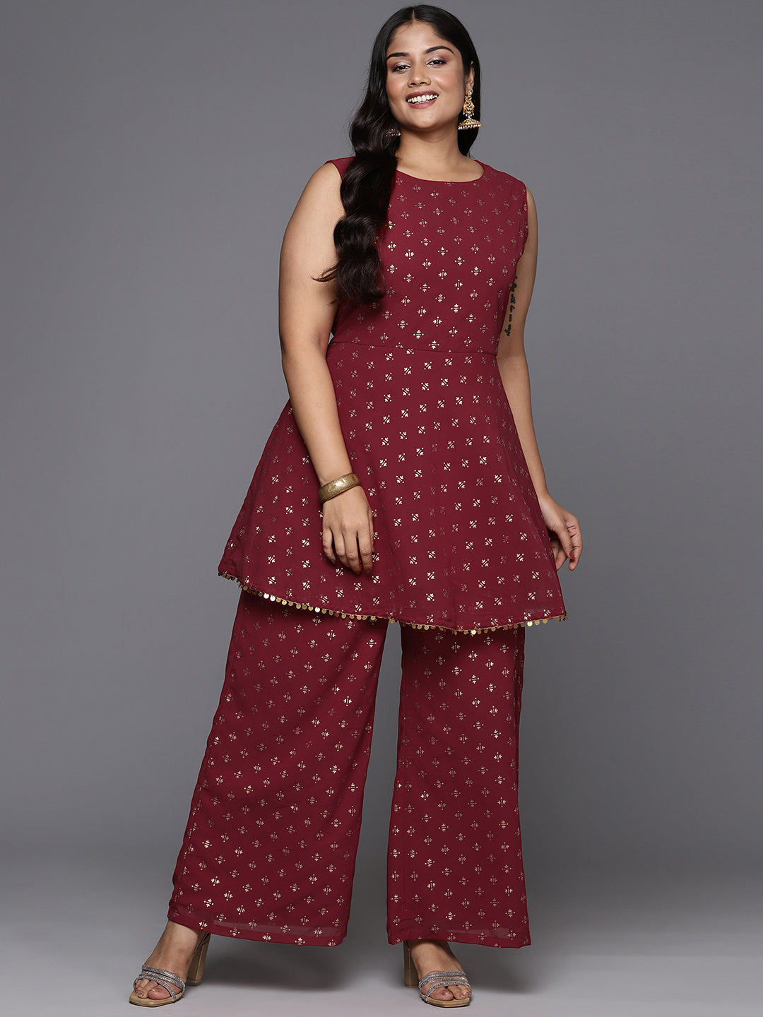 Plus Size Ethnic Kurta Palazzo Set - Women's Fashion
