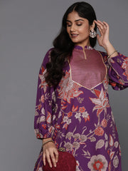 Purple Plus Size Floral Printed Gotta Patti Kurti with Palazzos-AP-AHTUPZ-Combo-831-ICH