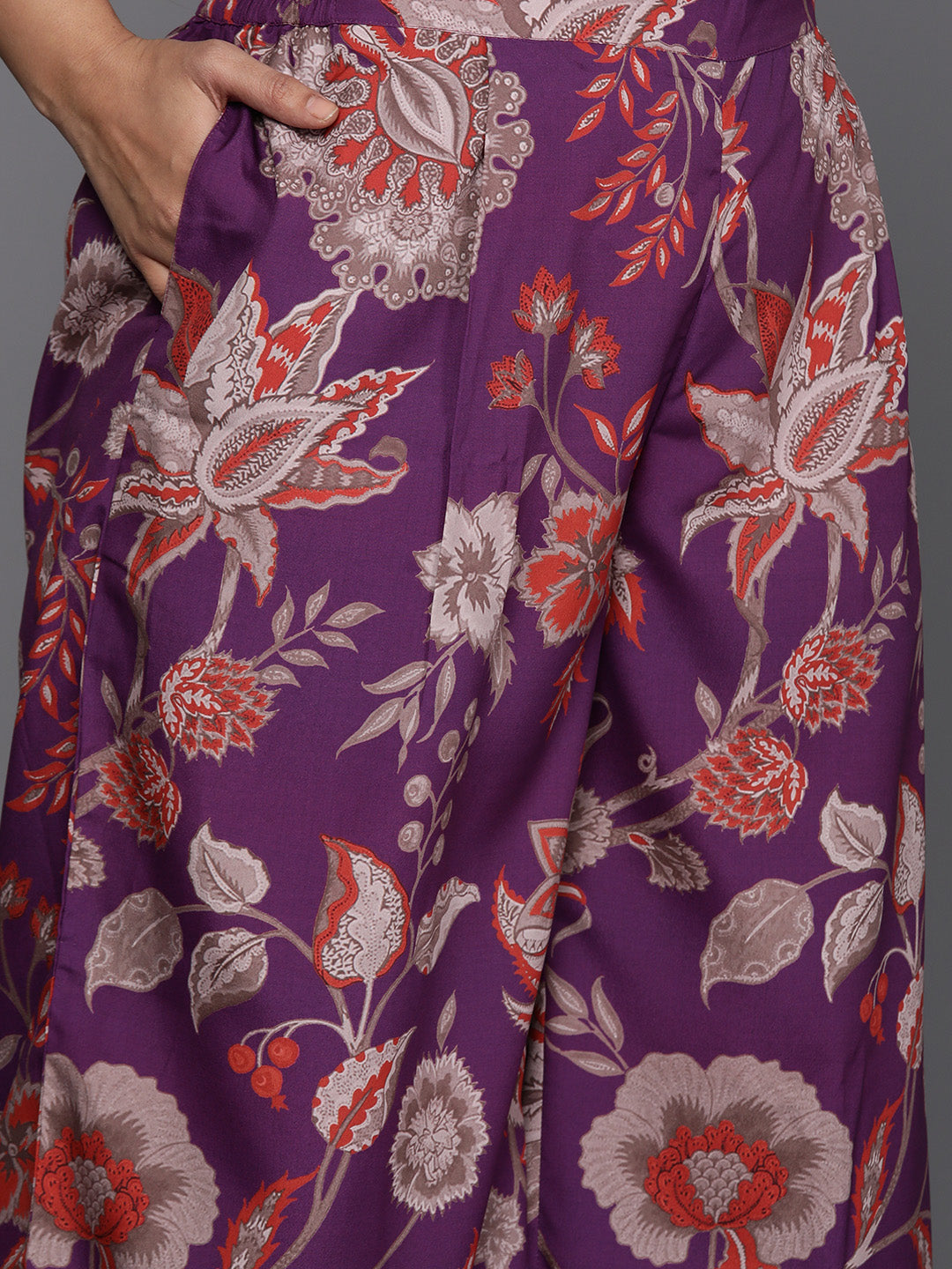 Purple Floral Kurta Palazzo Set | Plus Size Gotta Patti