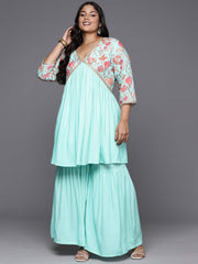 Plus Size Printed Zari Empire Kurti with Sharara-AP-AHTUSH-COMBO-571