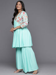 Plus Size Printed Zari Empire Kurti with Sharara-AP-AHTUSH-COMBO-571