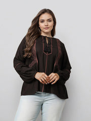 Rosah Women Black Round Neck Embroidered Smart Casual Top-AP-RSTPCVSEMB-10