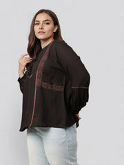 Rosah Women Black Round Neck Embroidered Smart Casual Top-AP-RSTPCVSEMB-10