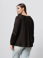 Rosah Women Black Round Neck Embroidered Smart Casual Top-AP-RSTPCVSEMB-10