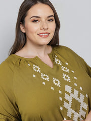 Rosah Women Green Round Neck Embroidered Smart Casual Top-AP-RSTPCVSEMB-11