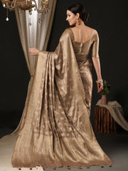 Women's Satin Beige Woven Design Designer Saree With Blouse Piece-AQRIUS01C