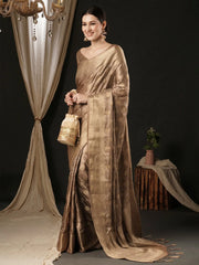 Women's Satin Beige Woven Design Designer Saree With Blouse Piece-AQRIUS01C