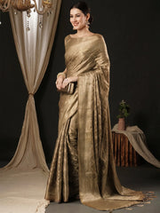 Women's Satin  Beige Woven Design Designer Saree With Blouse Piece-AQRIUS02C