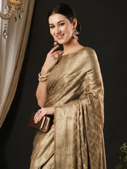 Women's Satin  Beige Woven Design Designer Saree With Blouse Piece-AQRIUS02C