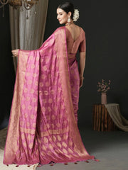 Women's Satin Pink Woven Design Designer Saree With Blouse Piece-AQRIUS03D