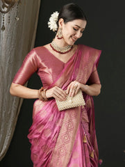 Women's Satin Pink Woven Design Designer Saree With Blouse Piece-AQRIUS03D