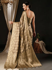 Women's Satin Beige Woven Design Designer Saree With Blouse Piece-AQRIUS04D