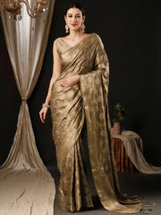 Women's Satin Beige Woven Design Designer Saree With Blouse Piece-AQRIUS04D