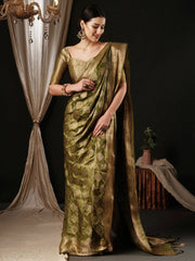 Women's Satin Olive Woven Design Designer Saree With Blouse Piece-AQRIUS04E