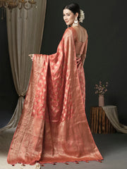Women's Satin Peach Woven Design Designer Saree With Blouse Piece-AQRIUS05B