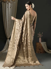 Women's Satin Beige Woven Design Designer Saree With Blouse Piece-AQRIUS05C