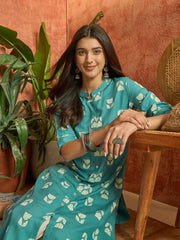 Stylum Women's Aqua Floral Printed Rayon A-Line Kurta (AQUACRAFT)