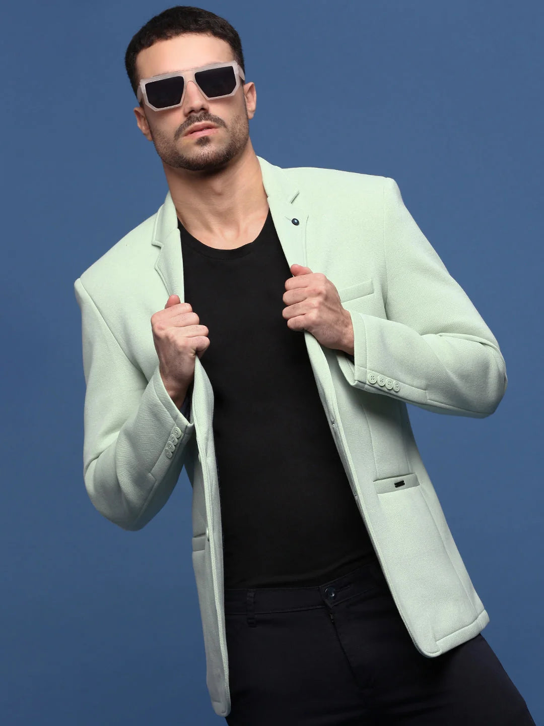 Men Sea Green Slim Fit Single Breasted Blazer-AR-Z-1A-Seagreen