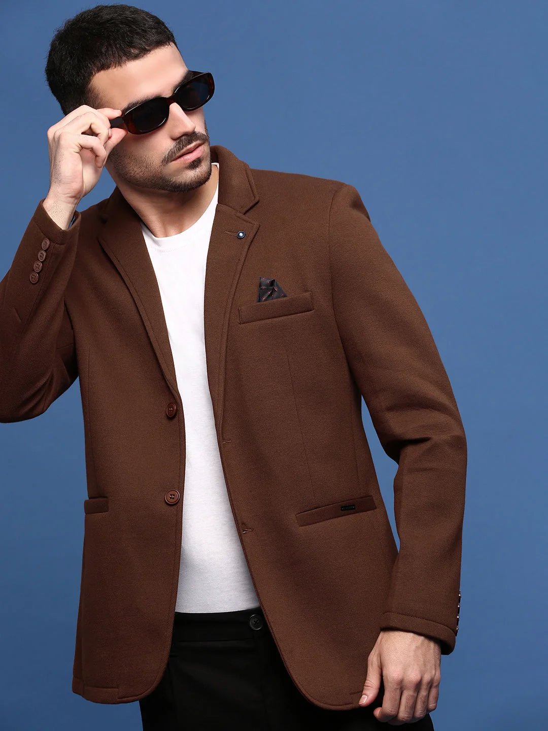 Brown Cotton Men's Ethnic Wear Blazer | DesiQlo