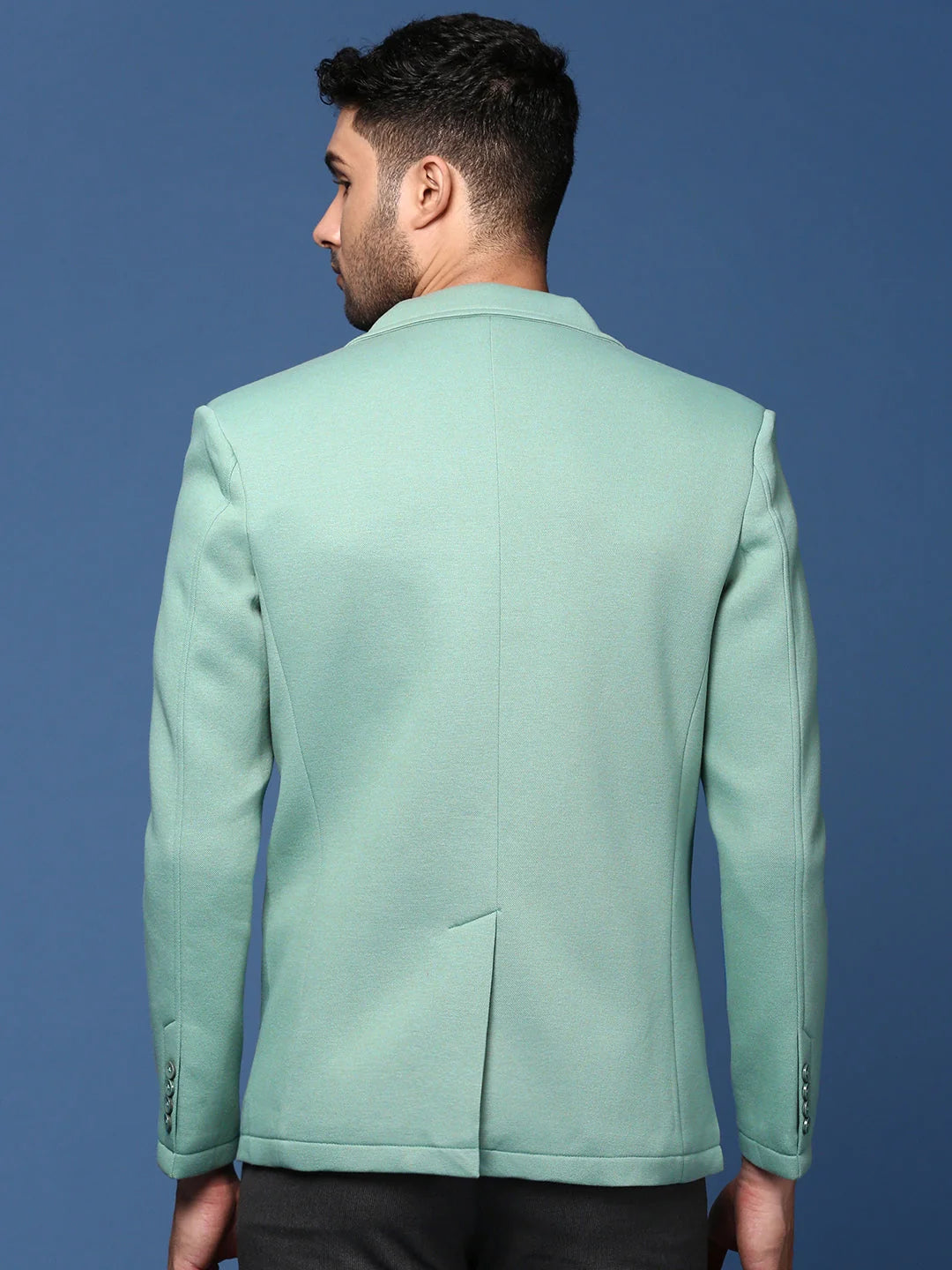 Sea Green Slim Fit Blazer - Men's Nehru Collar Jacket | DesiQlo