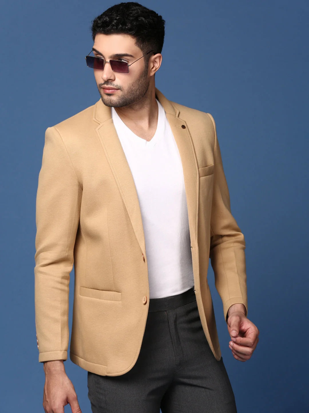 Khaki Slim Fit Blazer - Modern Men's Ethnic Wear Jacket