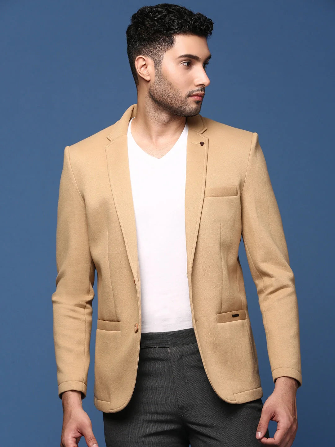 Khaki Slim Fit Blazer - Modern Men's Ethnic Wear Jacket