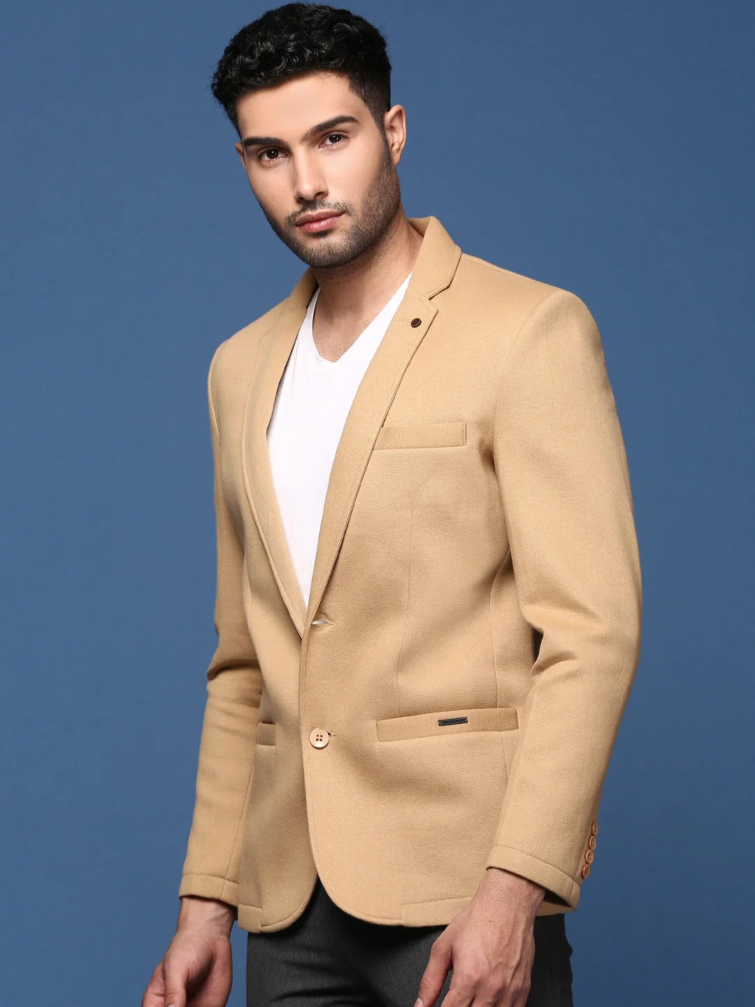 Khaki Slim Fit Blazer - Modern Men's Ethnic Wear Jacket