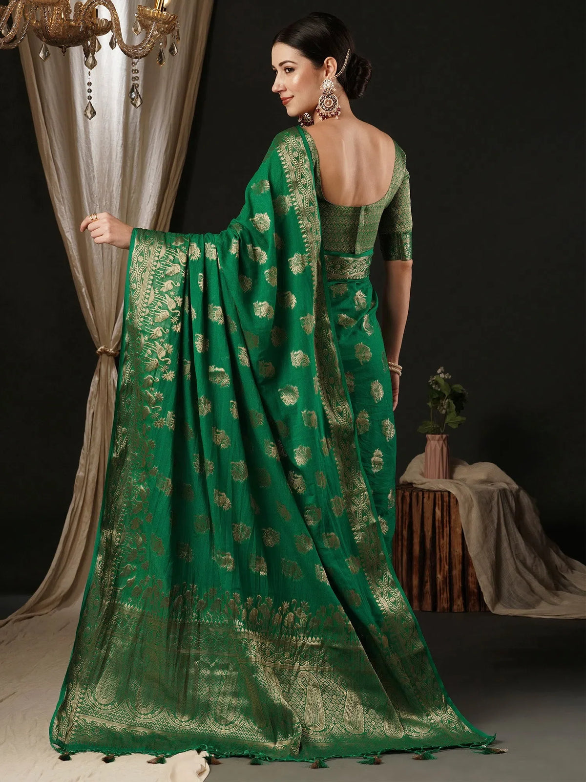 Women's Georgette Teal Green Woven Design Designer Saree With Blouse Piece-ARIES01A