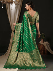 Women's Georgette Teal Green Woven Design Designer Saree With Blouse Piece-ARIES02E