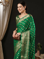 Women's Georgette Teal Green Woven Design Designer Saree With Blouse Piece-ARIES02E