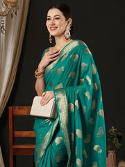 Women's Georgette Light Blue Woven Design Designer Saree With Blouse Piece-ARIES04C