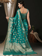Women's Georgette Light Blue Woven Design Designer Saree With Blouse Piece-ARIES06B