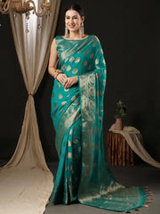Women's Georgette Light Blue Woven Design Designer Saree With Blouse Piece-ARIES06B