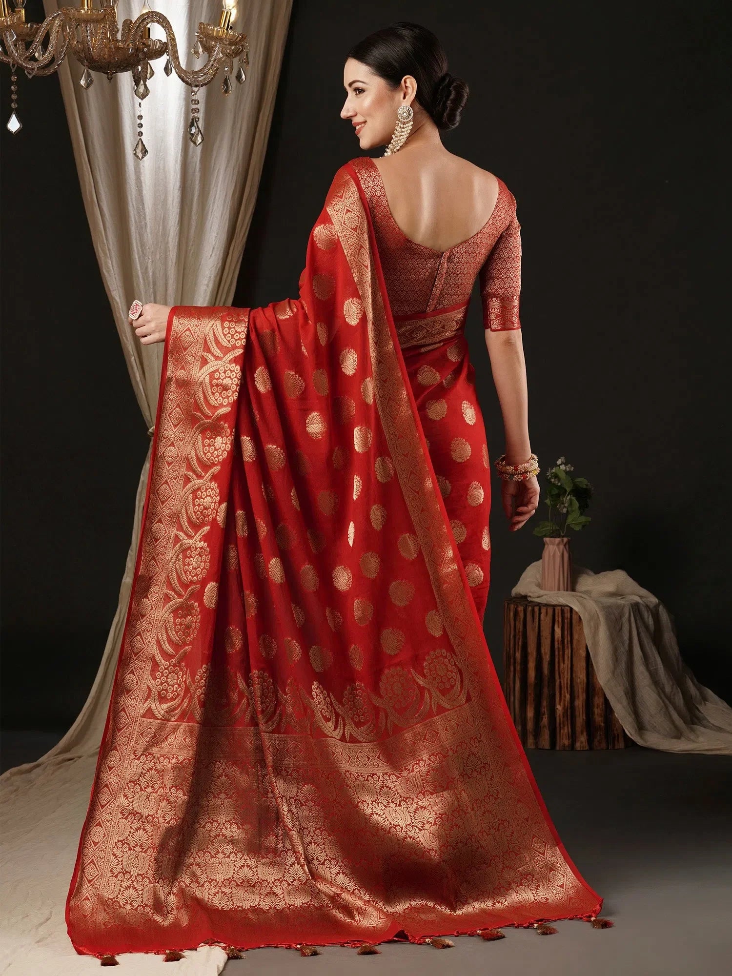 Red Georgette Saree - Designer Indian Sari with Blouse