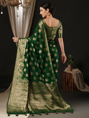 Women's Georgette Green Woven Design Designer Saree With Blouse Piece-ARIES06E