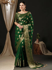 Women's Georgette Green Woven Design Designer Saree With Blouse Piece-ARIES06E
