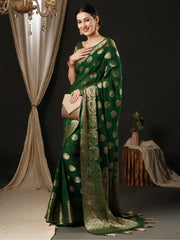 Women's Georgette Green Woven Design Designer Saree With Blouse Piece-ARIES06E
