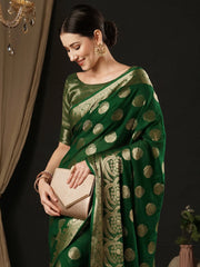 Women's Georgette Green Woven Design Designer Saree With Blouse Piece-ARIES06E