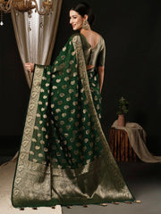 Women's Georgette Green Woven Design Designer Saree With Blouse Piece-ARIES09B