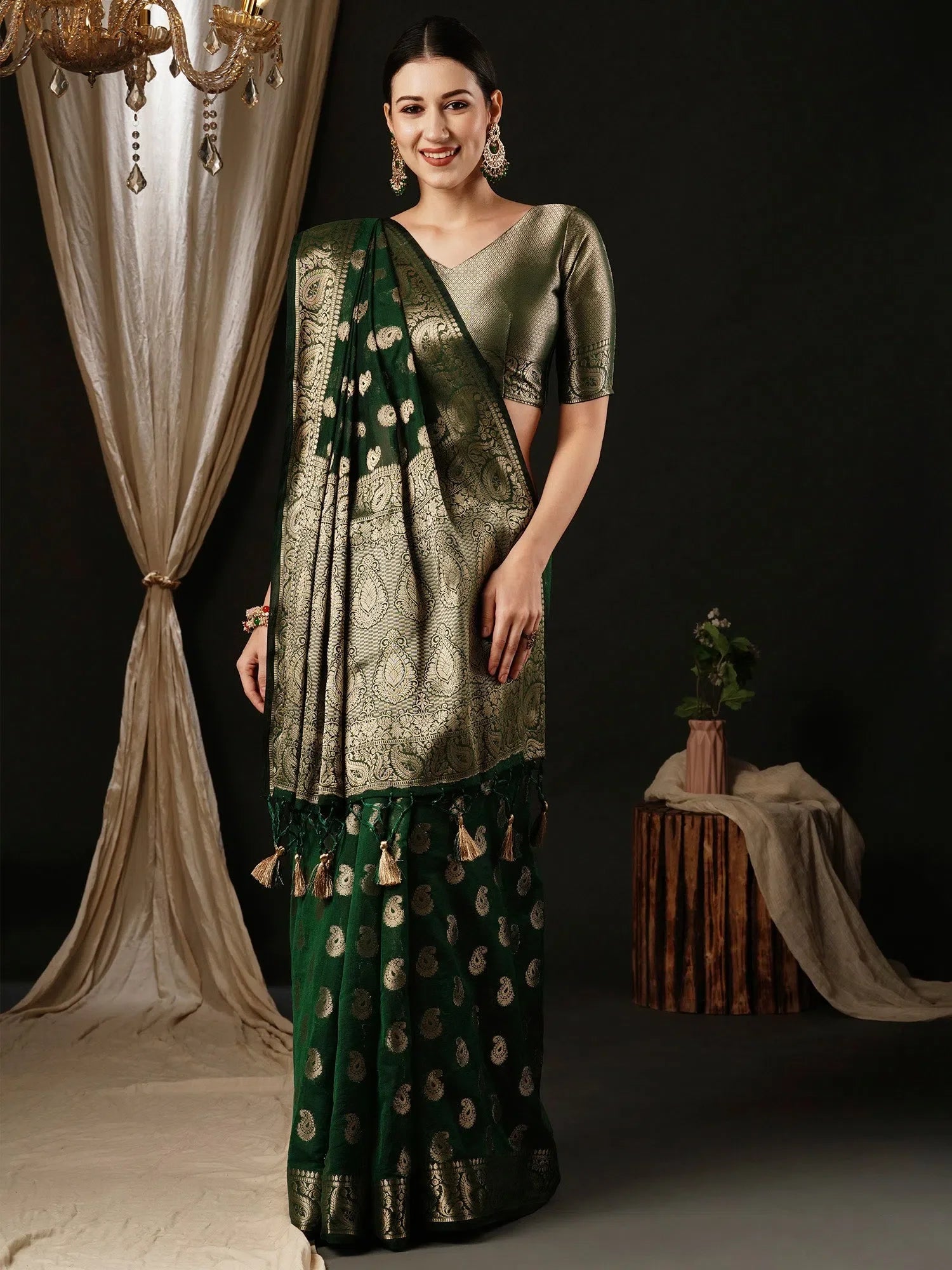 Green Designer Saree: Indian Wedding Sarees & Blouse