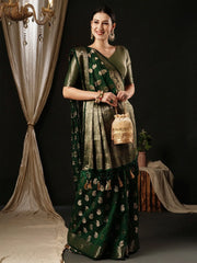 Women's Georgette Green Woven Design Designer Saree With Blouse Piece-ARIES09B