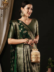 Women's Georgette Green Woven Design Designer Saree With Blouse Piece-ARIES09B