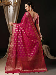 Women's Georgette Pink Woven Design Designer Saree With Blouse Piece-ARIES09C