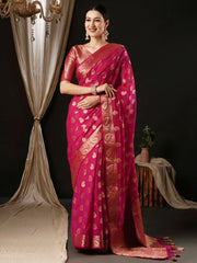 Women's Georgette Pink Woven Design Designer Saree With Blouse Piece-ARIES09C